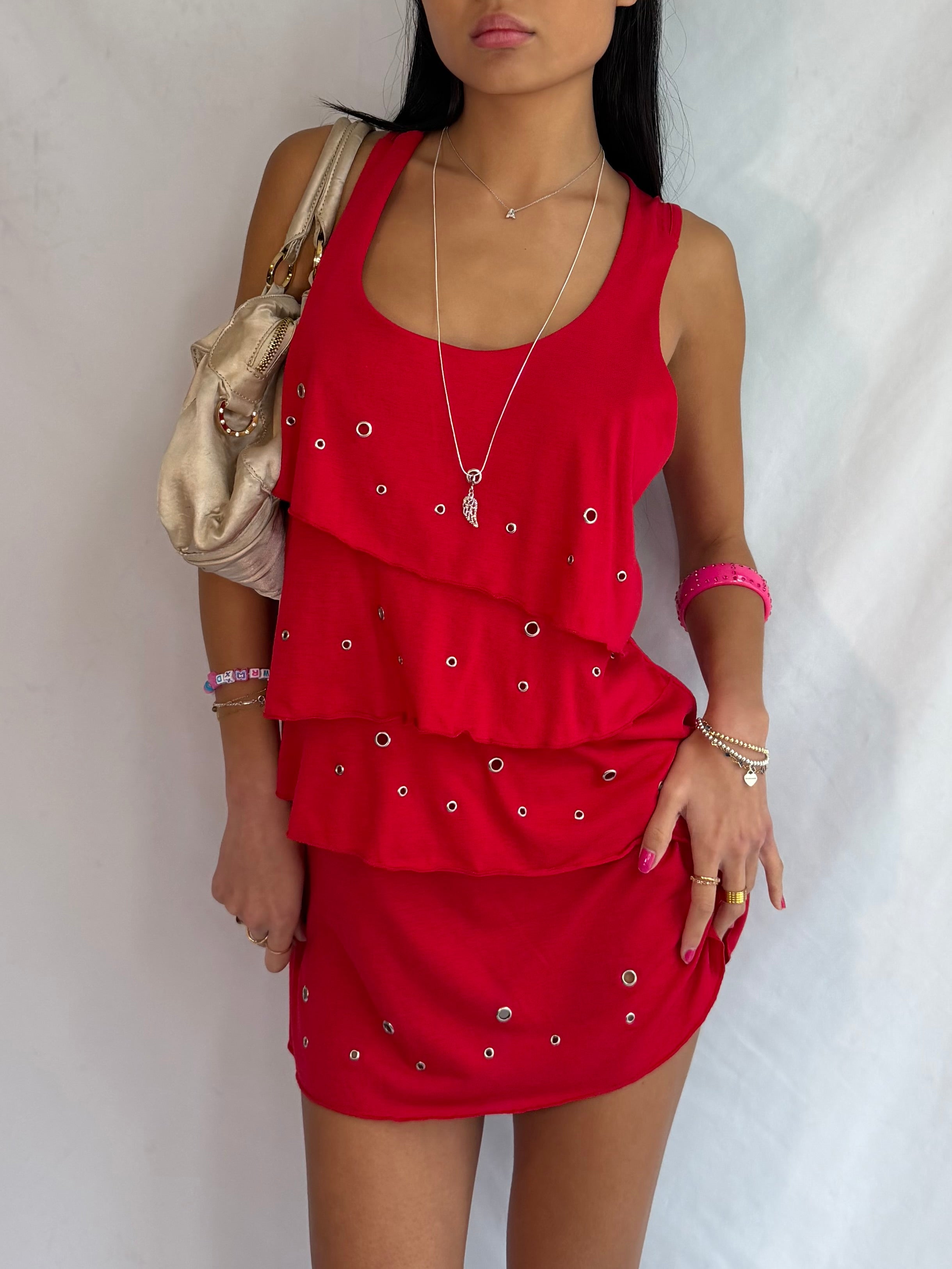 Vintage red ruffle mini dress
