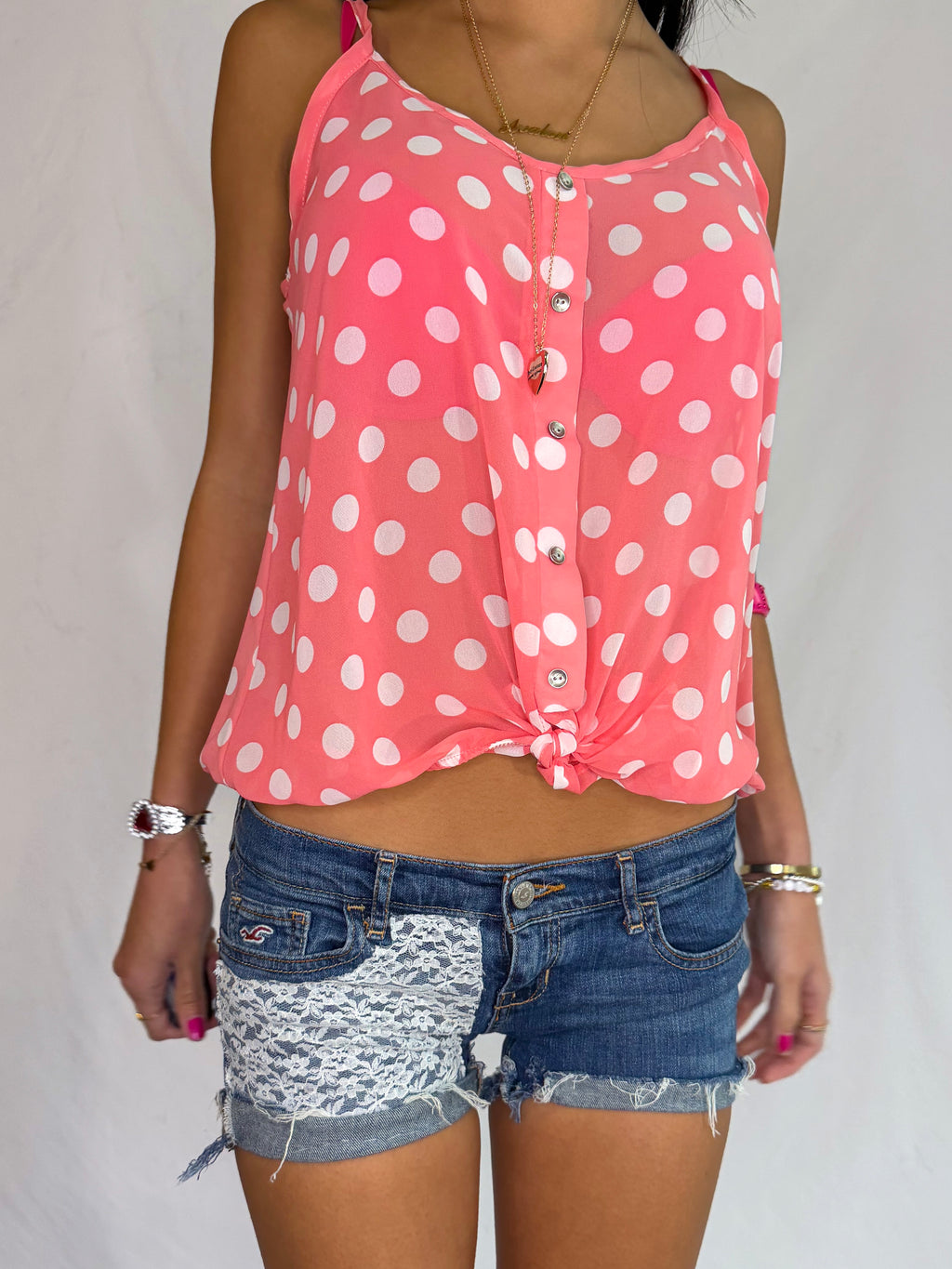 Vintage lace low rise denim shorts