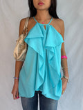Vintage aqua ruffle halter top