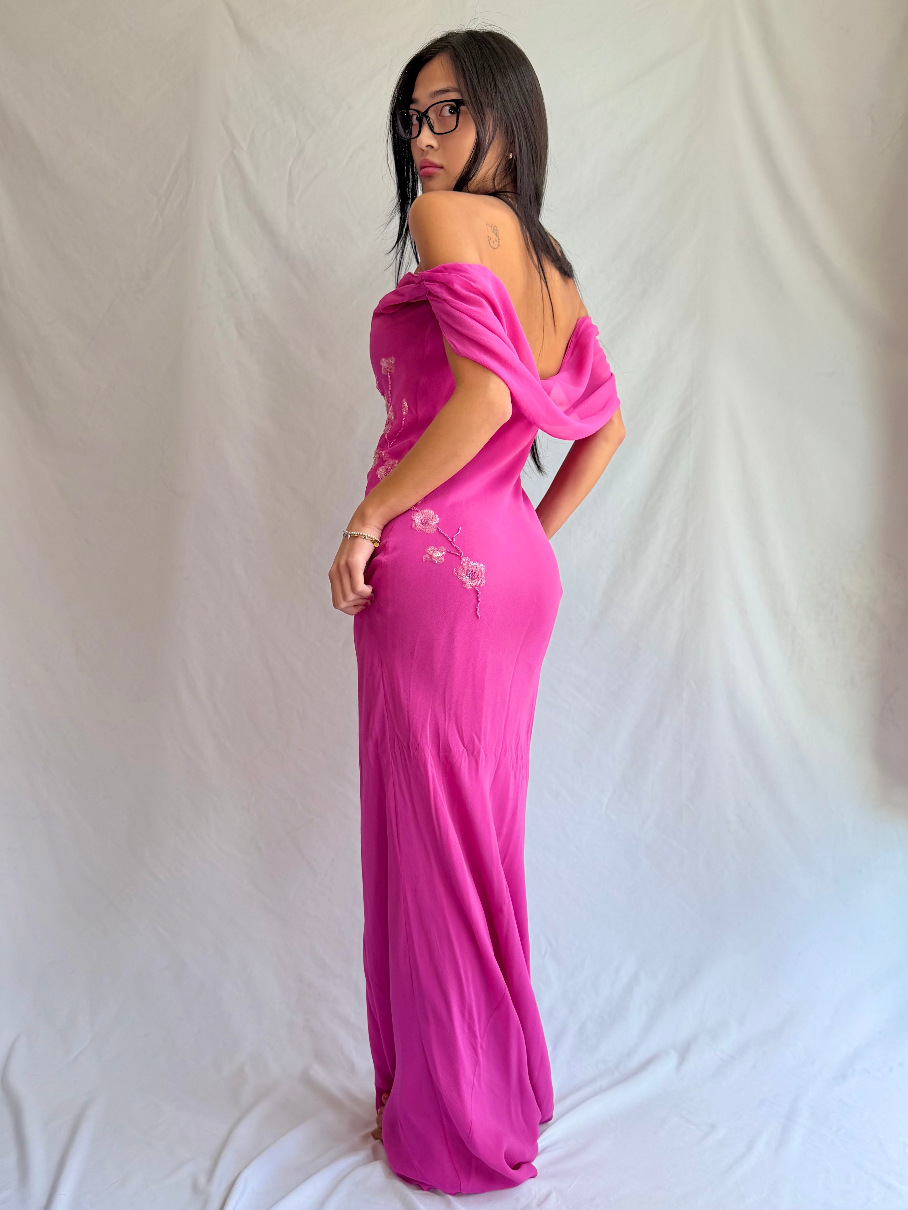 Vintage pink beaded maxi dress