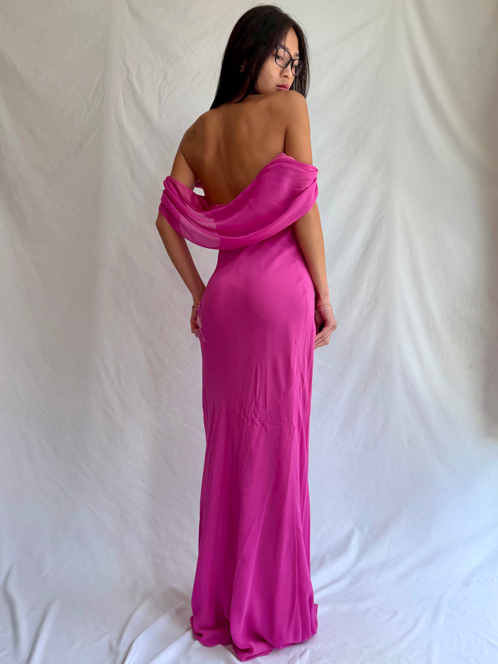 Vintage pink beaded maxi dress