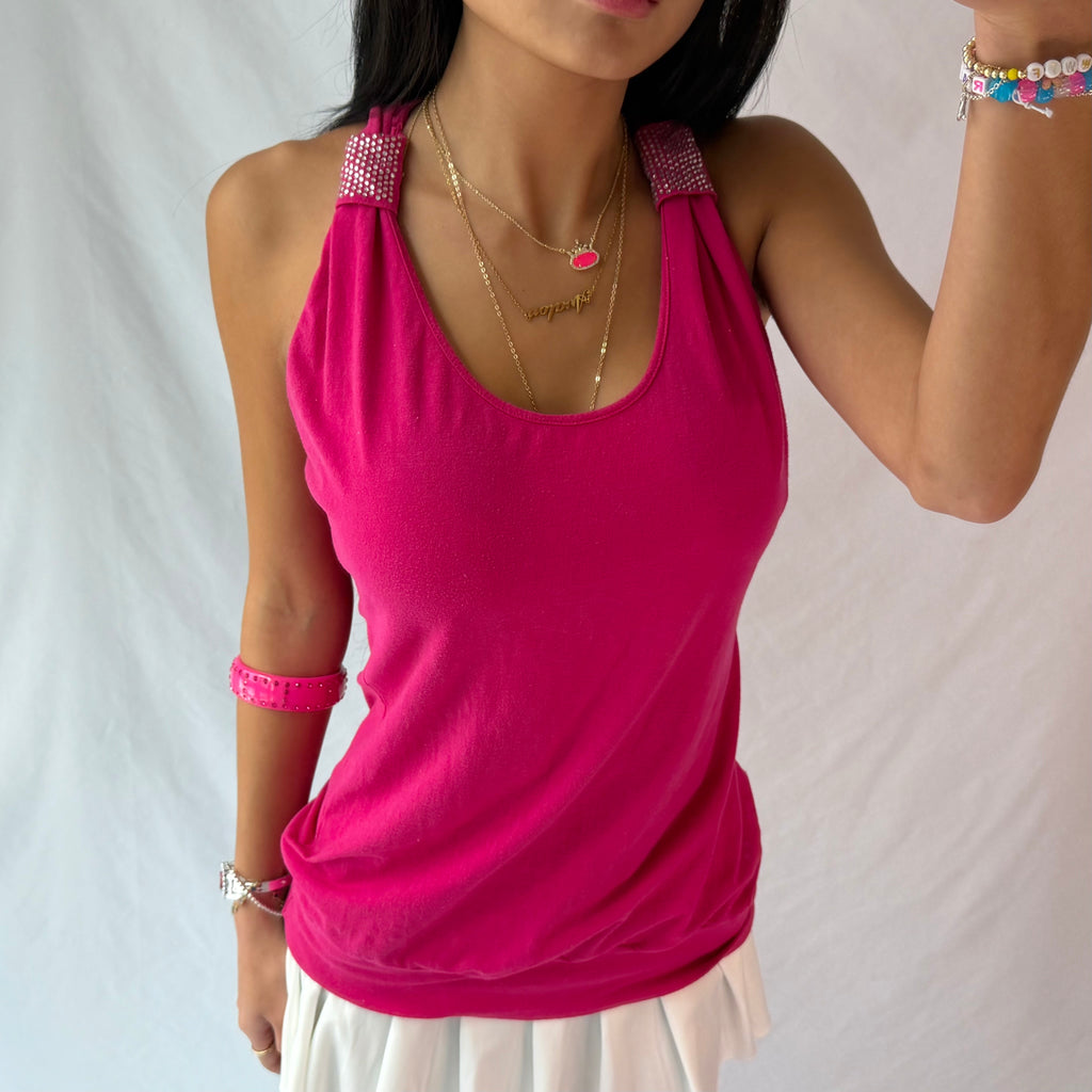 Vintage pink rhinestone halter top