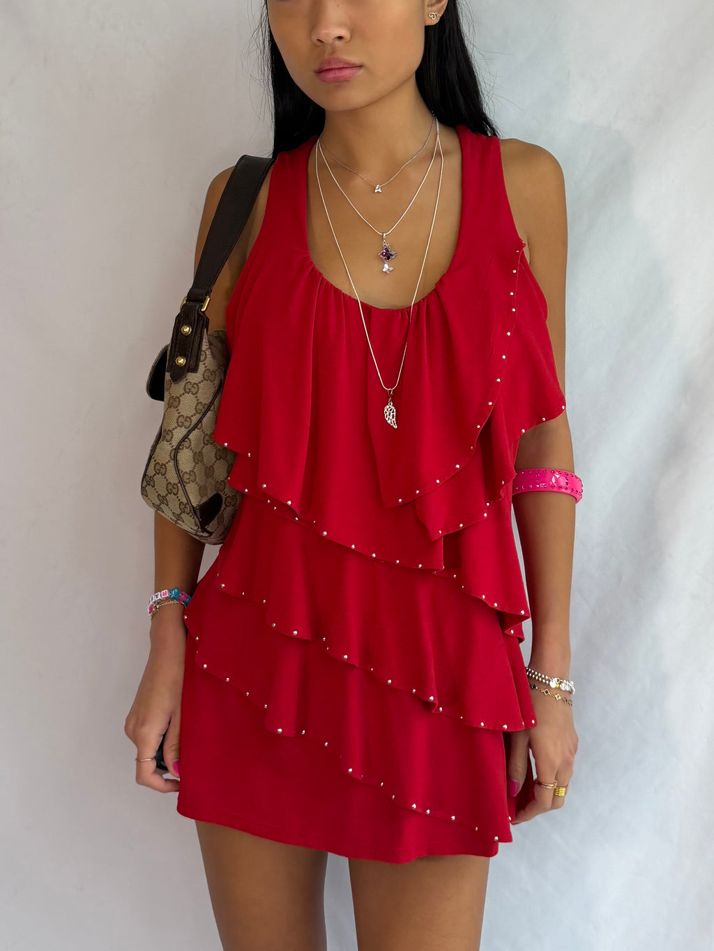 Vintage red ruffled mini dress