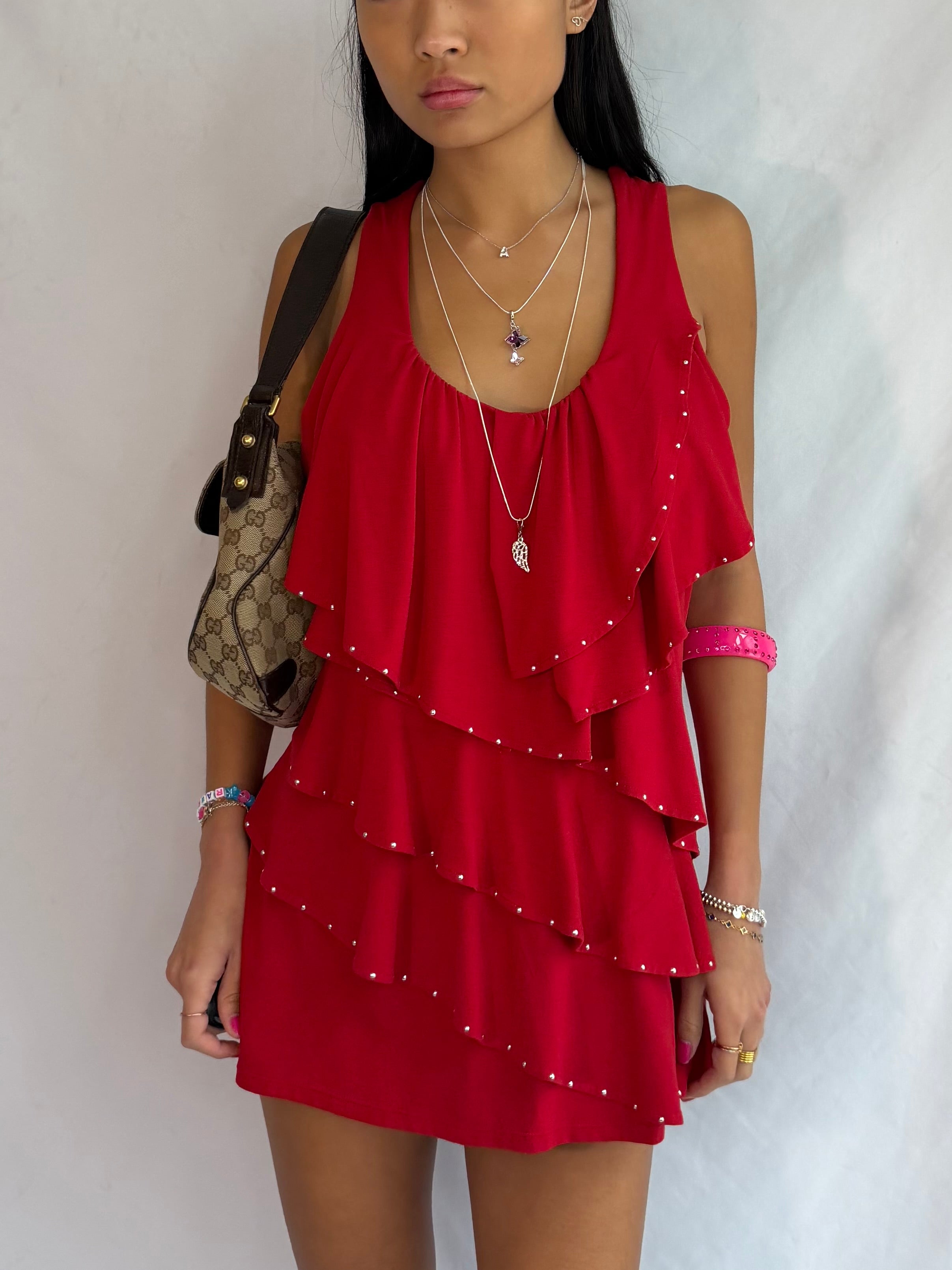 Vintage red ruffled mini dress