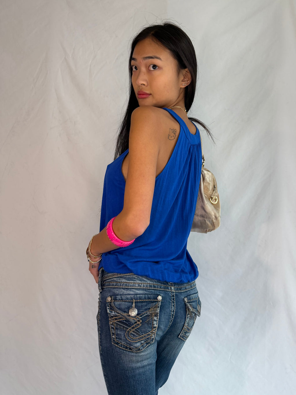 Vintage blue sequin halter top