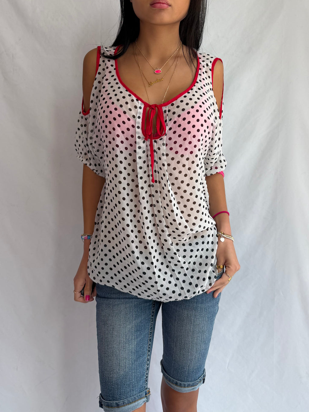 Vintage sheer polka dot top