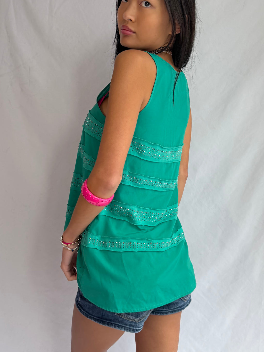 Vintage green studded tank top