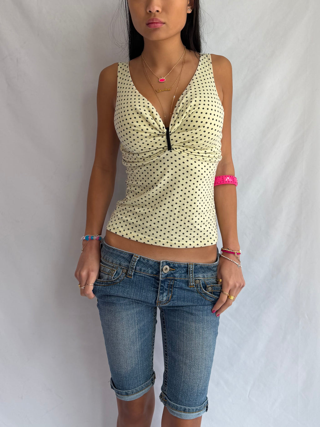 Vintage yellow polka dot tank top