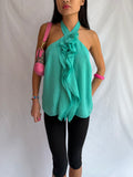 Vintage teal ruffle halter top