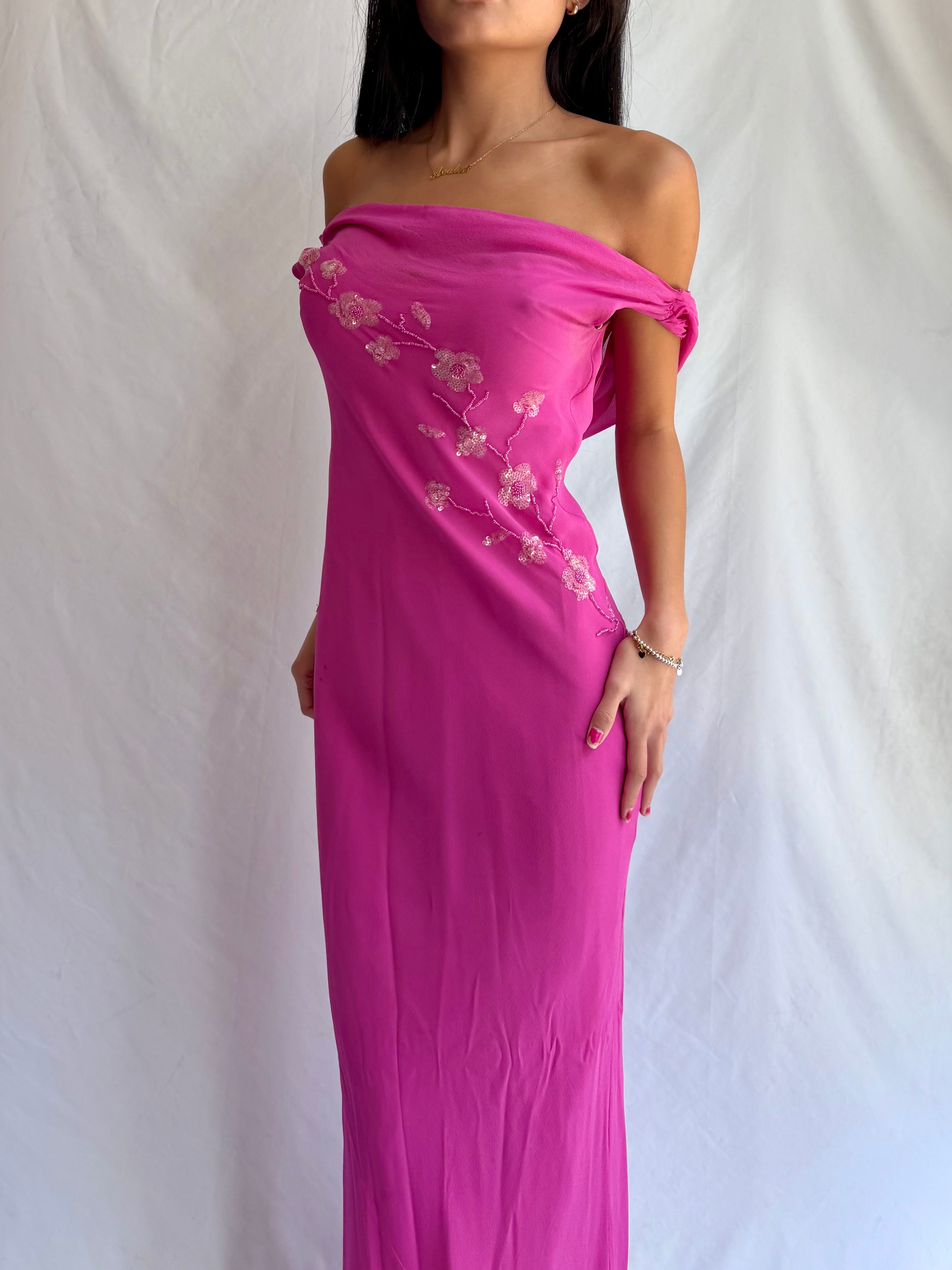 Vintage pink beaded maxi dress