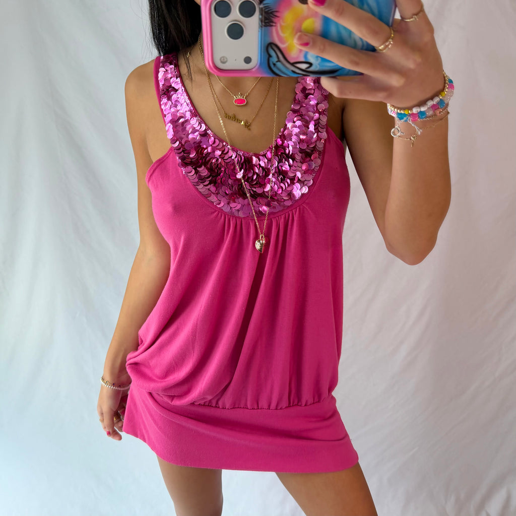 Vintage hot pink sequin mini dress