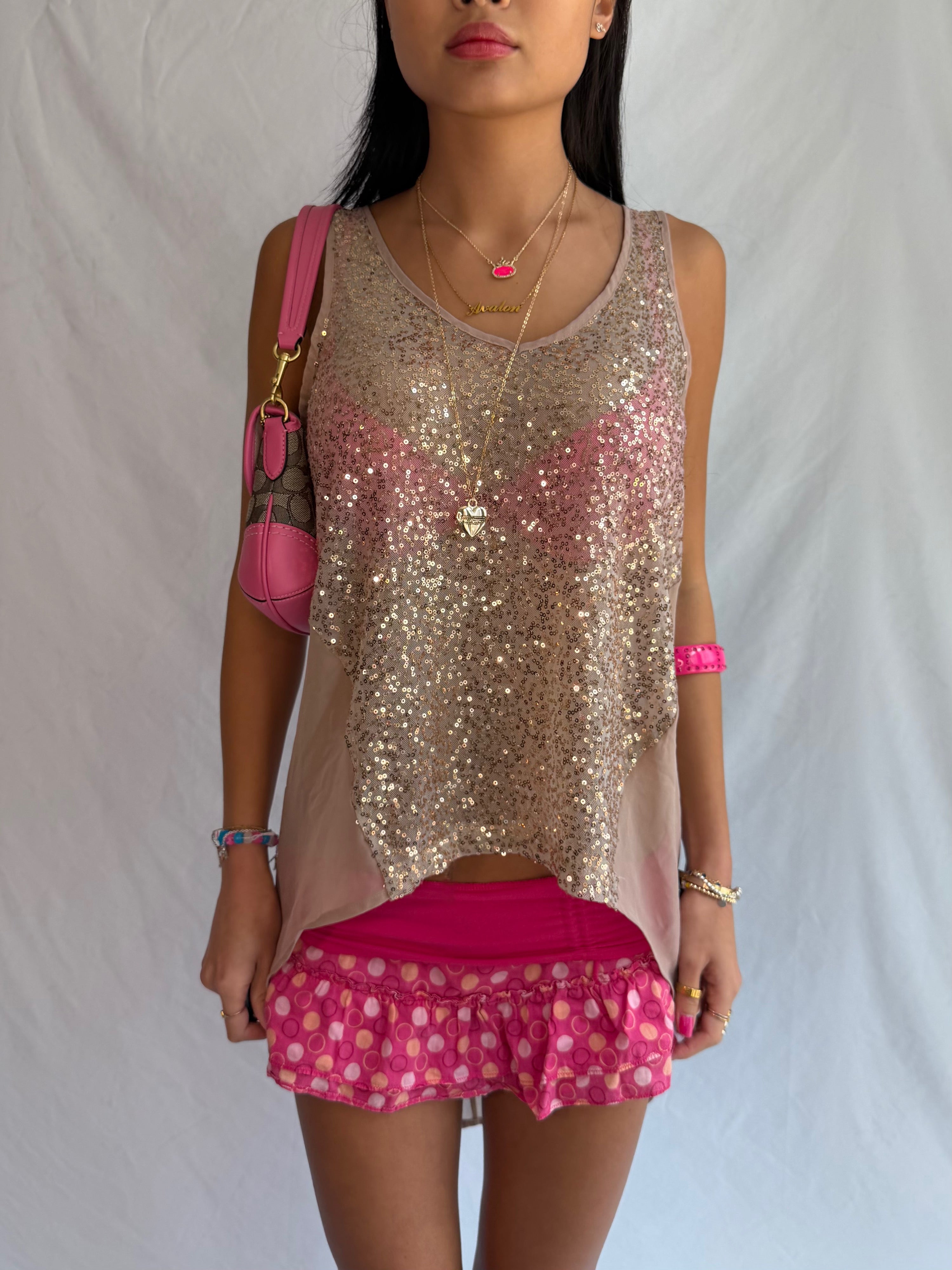 Vintage sequin high-low tank top