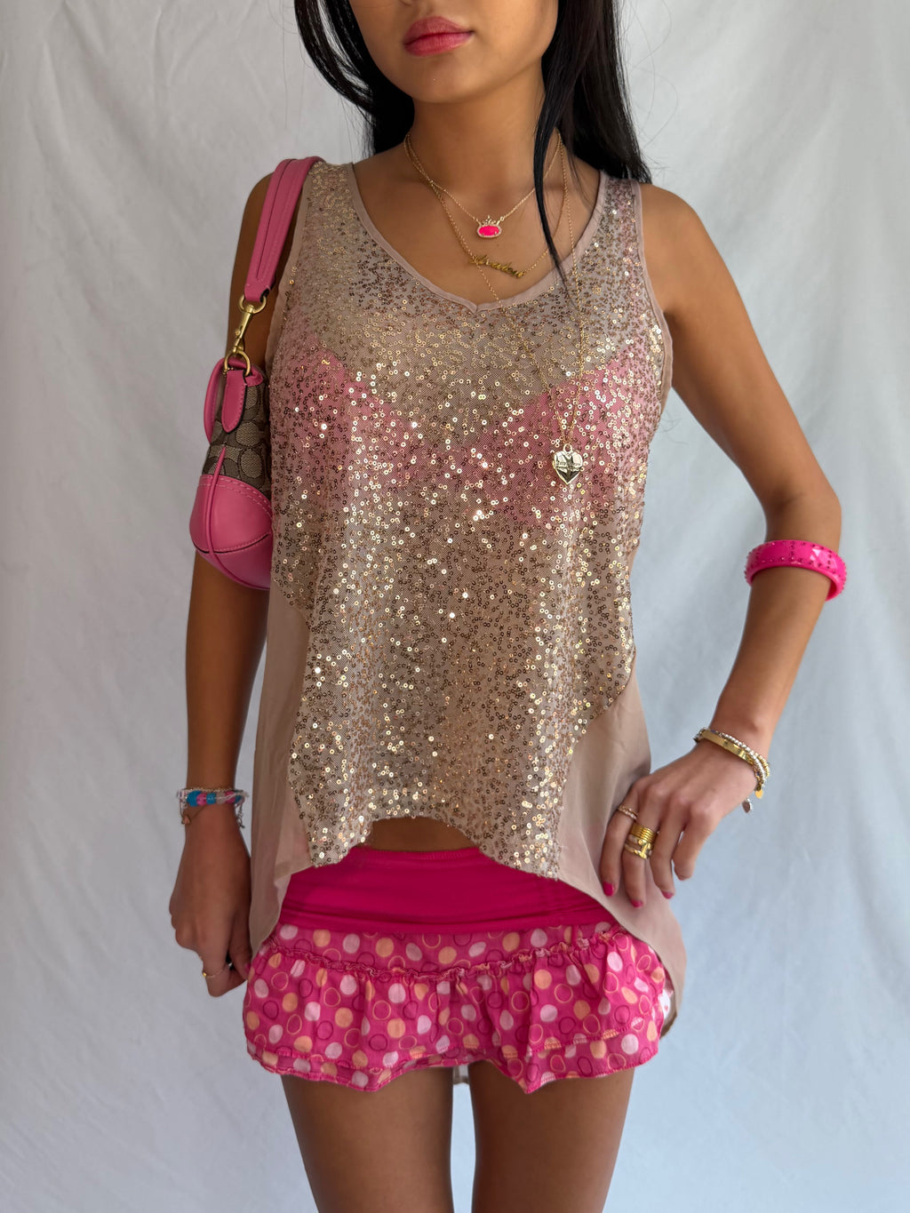Vintage sequin high-low tank top
